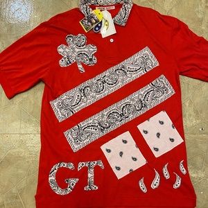 GENUINE THREADZ RED POLO WHITE BANDANNA CLOVER  M L